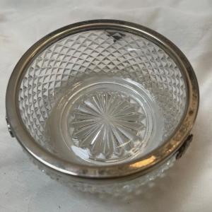 Photo of Small crystal bowl with silver trim