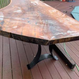 Photo of Huge 3" Thick Handmade Wood Table Outside on Deck