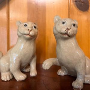 Photo of Matched Pair of Glazed Chinese Ceramic Cats