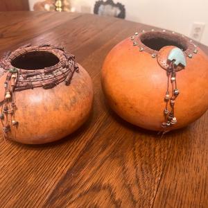 Photo of Pair Gourd Vessels Signed and dated by Karen Saviskas