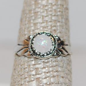 Photo of Size 7½ Round Irridescent Moonstone with Side "Leaves" Ring (1.6g)