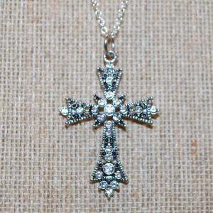 Photo of Silver & Black Cross PENDANT (1½" x 1") on a Silver Tone Adjustable Necklace Ch