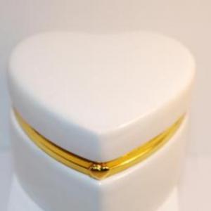 Photo of White Heart-Shaped Hinged Trinket Box with Gold Tone Trim 3" W x 2½" H