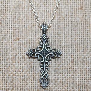 Photo of Silver Spheres & Black Twisted Cross PENDANT (1½" x ¾") on an Adjustable Silve