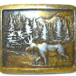 Photo of Vintage "Elk in the Forest" Belt Buckle 2¾" x 2¼"