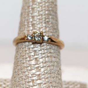 Photo of Size 8¼ Engagement Style 3 Clear Stones Ring on Gold Tone Band (2.2g)