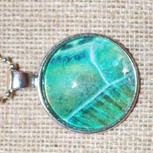 Photo of "Waterfalls" Enamel Styled PENDANT on a Silver Tone Necklace Chain 19" L