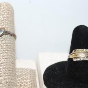 Photo of 2 Rings Both Size 7 - 1 Silver Tone Heart and Triple Layered Gold Tone - One Sto