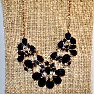 Photo of 39 Black Teardrop Stones with Sparkle Clear Rhinestone Accents 22" L