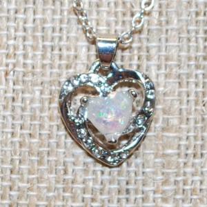 Photo of Heart Shaped Iridescent Moonstone on Heart PENDANT (½" x ½") on Silver Chain N