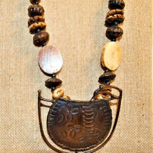 Photo of Tribal Style PENDANT Design Necklace on a Heavy Beaded Chain 28" L