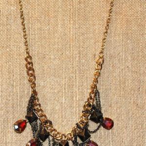 Photo of 5 Faceted Pear Shaped Ruby Colored Stones with Chains Necklace 15" L