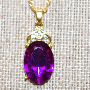 Photo of Large Oval Purple Stone with a Top Crown Accent with Clear Stones PENDANT (1 ¼"