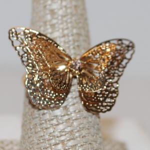 Photo of Size 8¾ Delicate Gold Tone Filigree Style Butterfly Ring (2.3g)