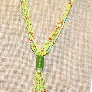 Photo of Lots of Greens Necklace with Red Speckle Beads and Dangles 36" L