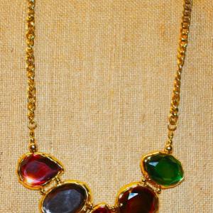 Photo of 5 Glass Multicolor Teardrops Necklace 13" L