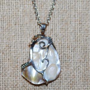 Photo of Mother-of-Pearl Oyster Style PENDANT (1¼" x 1") Necklace 20" L