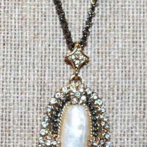 Photo of Mother-of-Pearl Style Oval Pendant (2" x 1") on a Design Necklace 32" L