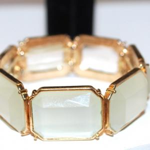 Photo of Gold Tone Trimmed White Opaque 7 Rectangles Expandable Bracelet 8"