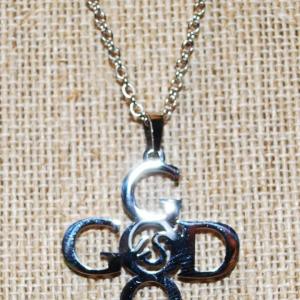 Photo of "God" Silver Tone Pendant (1½" x 1¼") on Silver Necklace 17" L