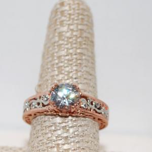 Photo of Size: 9½ Rose Gold Plated Ring with Round Cut Cubic Zirconia and 2 Smaller Ston