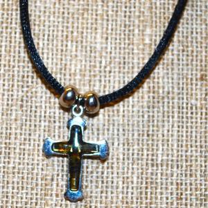 Photo of Iridescent Insert Filled Cross (1" x ½") PENDANT Necklace 16" L