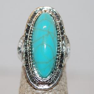 Photo of Size 5¾ Large Oval Turquoise-Styled Ring with Silver Tone Rope Surrounds (5.6g)