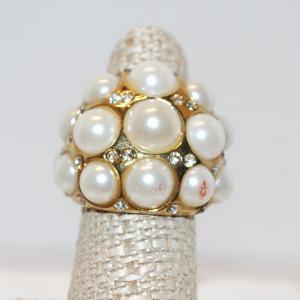 Photo of Size 7 Showy Ring with 15 Pearl-Style Sones and Tiny Sparkle Stones Embed (25.0g