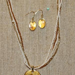 Photo of Amber Styled Necklace (16" L) and Matching Hoop Earrings Set