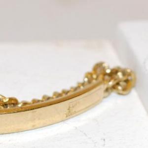 Photo of Gold Tone ID Bracelet (5" L) & Pair of Diamond-Style Post Earrings