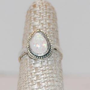 Photo of Size 7¼ Pear Shaped Irridescent Moonstone Ring with Rope Surrounds (2.9g)