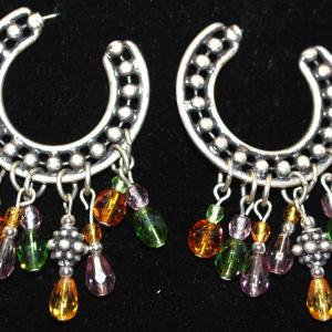 Photo of Horseshow Shape Post Earrings Pair with Colored Bead Dangles 2¼" Diameter