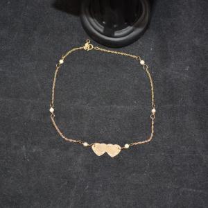 Photo of 14K Gold Heart Anklet with Pearls 9" 1.3g