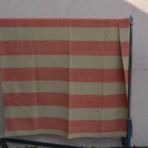 Photo of Stunning Woven Pink and Beige Vintage Wool Coverlet 86"x65"