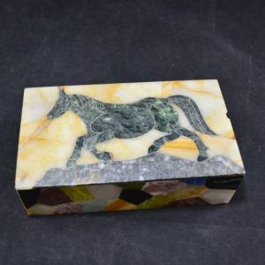 Photo of Vintage Hand Crafted Afghan Jewelry Box with Horse Motif 7"x4"x2"