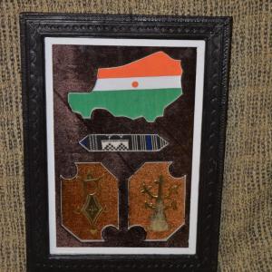 Photo of Unique Niger Plaque with Leather Bound Frame and Agadez Cross 14.75"x10.75"