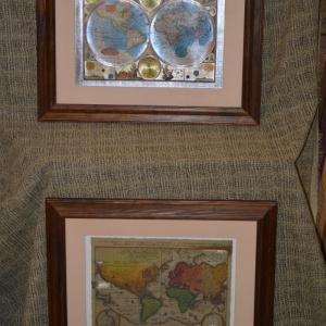 Photo of Set of 2 Framed & Matted Foiled Metallic Maps "A New and Accvrat Map of the Worl