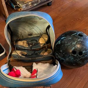 Photo of Vintage Bowling Bag with Ball and Shoes