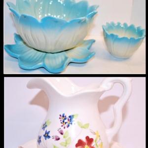 Photo of 2 Dish Sets - Robin's Egg Blue Lilly Pad Dish Set - 6 ½" W x 3½" & "Elizabeth 