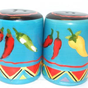Photo of Handpainted Colorful Peppers Style Salt & Pepper Shaker Set 2 ¾" H