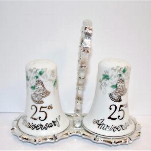 Photo of 25th Anniversary Salt & Pepper Shakers Set with Metal Holder