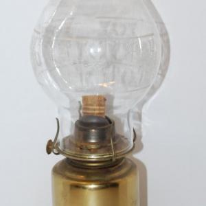 Photo of Brass-Style Base Oil Lamp with Flowery Design Chimney & Wick 15" Tall