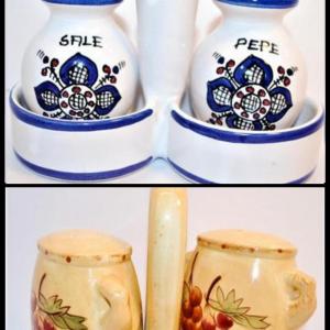 Photo of "Sale & Pepe" Set with Ceramic Holder and Tube Handle 3 ½" H & Beige Set 3¼" H