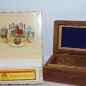 Photo of "1891" Handkerchiefs "Cigar" Box & Brown All Wood Box