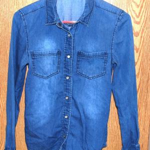 Photo of "Love, Peace, Happiness MUDD" Brand Western Style Denim Shirt with Pearl Syle St