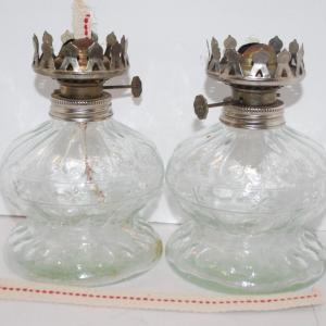 Photo of 2 Glass Oil Lamps with Wicks 5 1/2" H x 4" Base Diameter