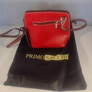 Photo of Primo Sacchi Italian Leather Red with Obverse Blue Design Shoulder Bag with Dust