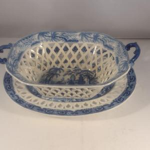 Photo of Antique Early 19th Century English Blue and White Davenport Ceramic Pierced Ches