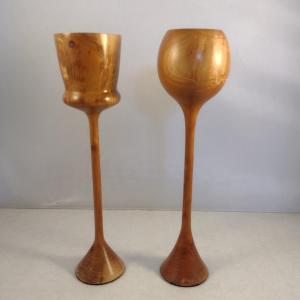 Photo of Set of Two Hand Crafted Turned Wood English Cherry Goblets