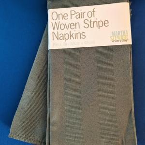 Photo of 4 New Martha Steward woven stripe Napkins -Basil 19" x 19" Easy care.